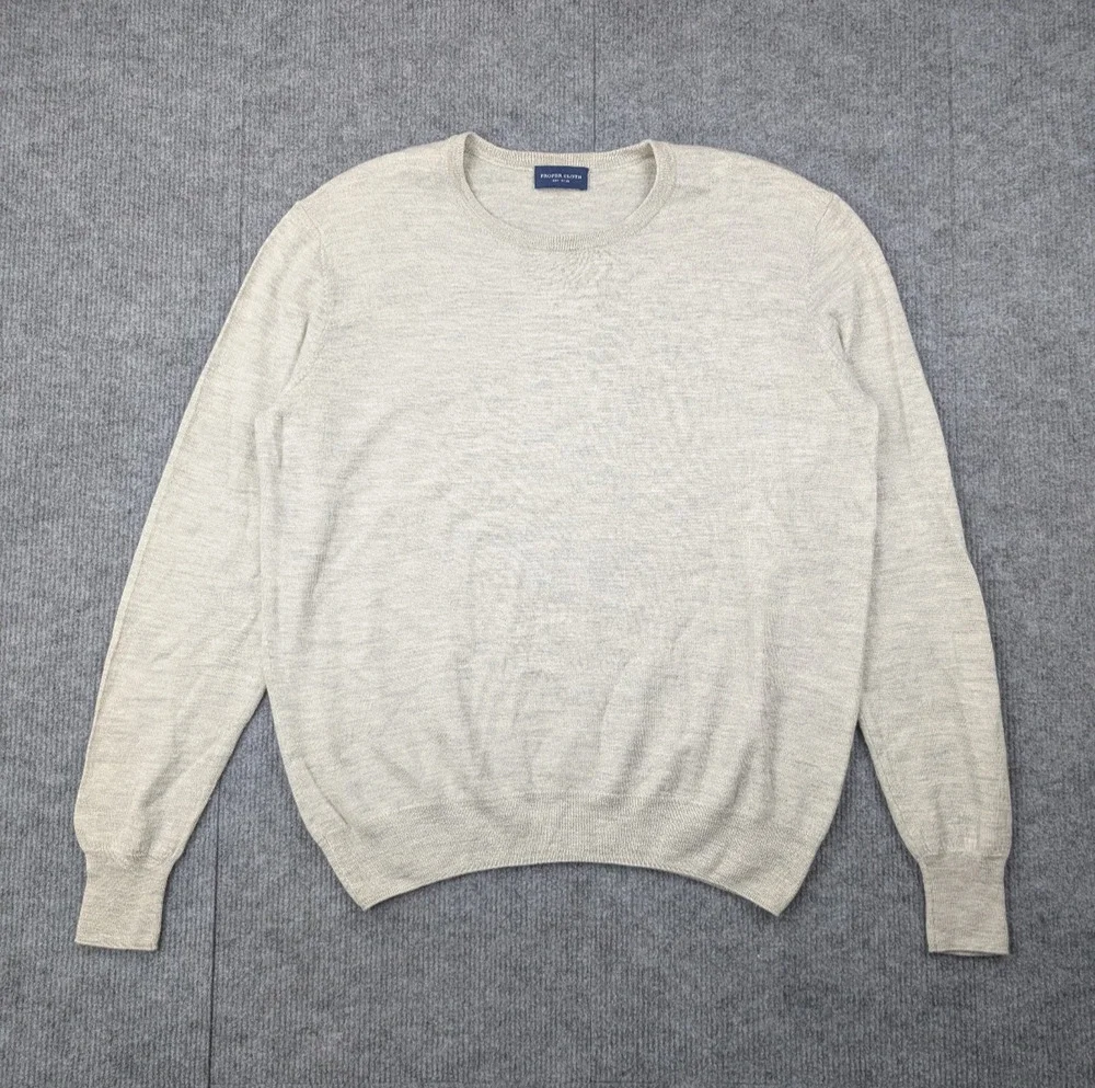 Proper Cloth Sweater Mens Large Silk Merino Wool Quiet Luxury Lightweight Gray